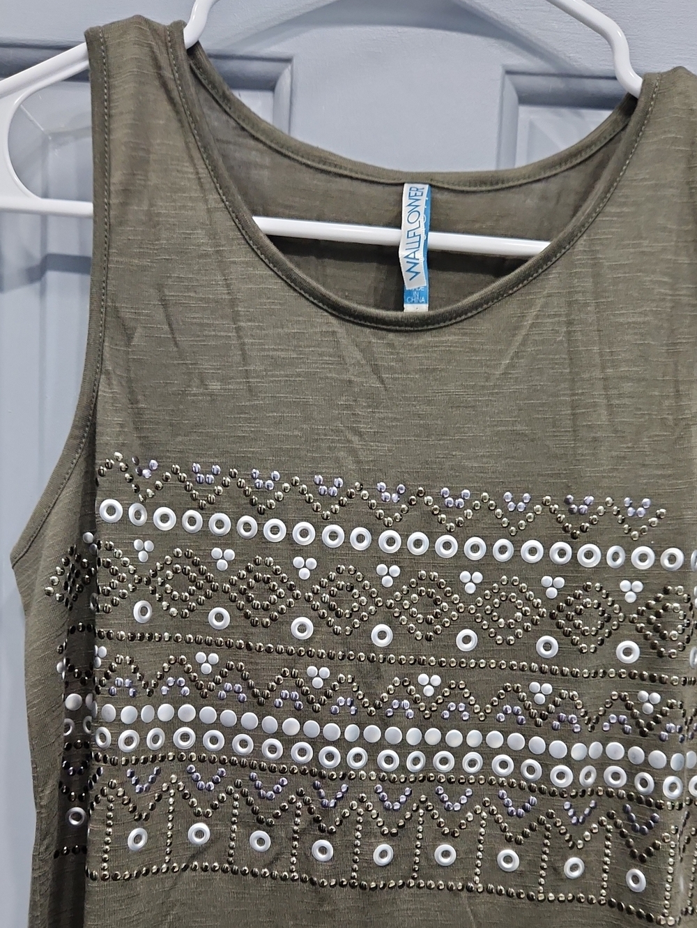 NWOT Wallflower Metal Embellished Olive Green Tank Top